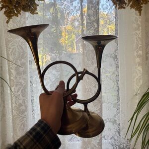 Elegant Brass Double Horn Home Accent